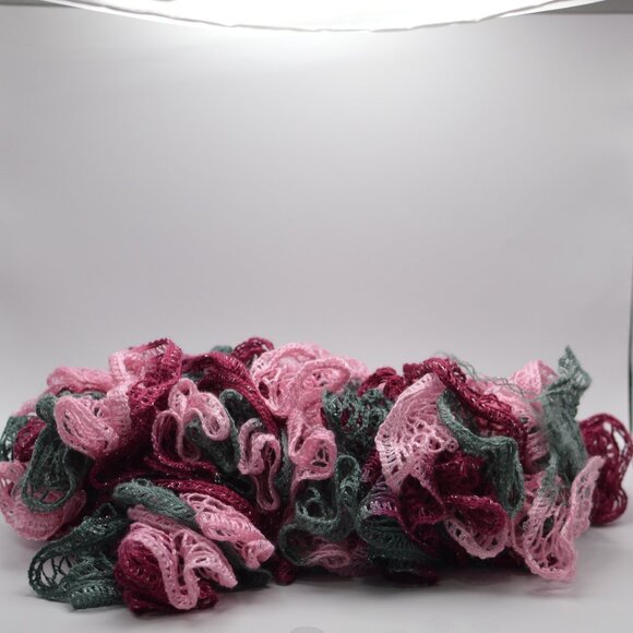 Homemade Marron, Pink, and Grey Ruffle Scarf - Picture 1 of 2
